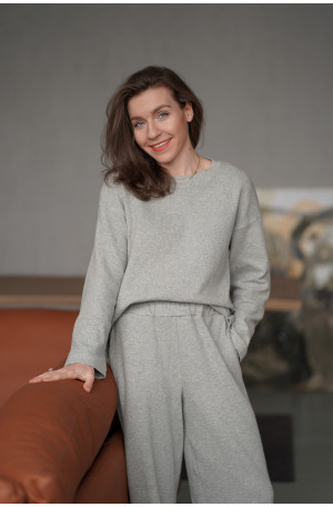 Spodnie Knitted Grey - szerokie spodnie z dzianiny na gumie z kieszeniami