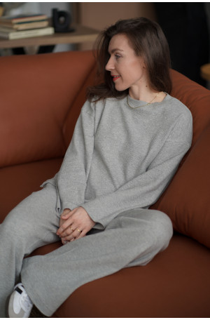 Spodnie Knitted Grey - szerokie spodnie z dzianiny na gumie z kieszeniami