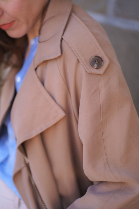 Klasyczny długi trencz - raglanowy fason z paskiem 2