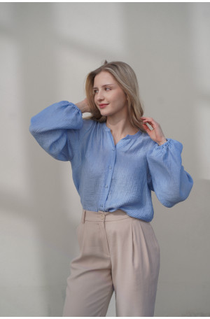 Koszula z bufiastymi rękawami - lejąca tkanina z gofrowaną fakturą