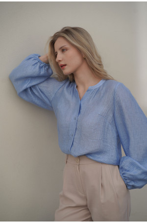 Koszula z bufiastymi rękawami - lejąca tkanina z gofrowaną fakturą