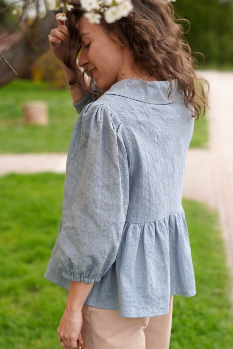 Koszula z baskinką i dużym kołnierzem - turkusowy żakard 2