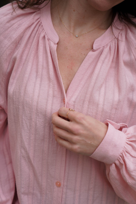 Koszula raglanowa z bufiastymi rękawami - pudrowy róż żakard 2