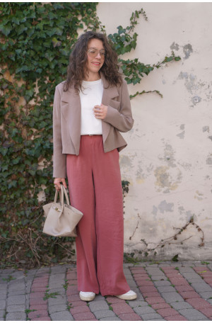 Spodnie Moris Dusty Rose - proste, z gumą w pasie i kieszeniami