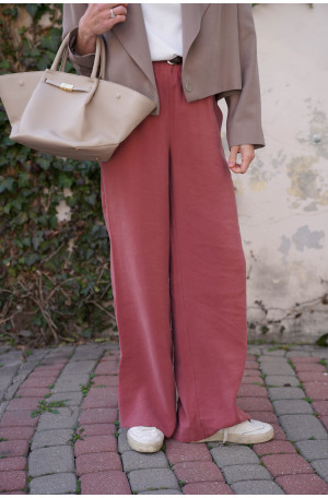 Spodnie Moris Dusty Rose - proste, z gumą w pasie i kieszeniami