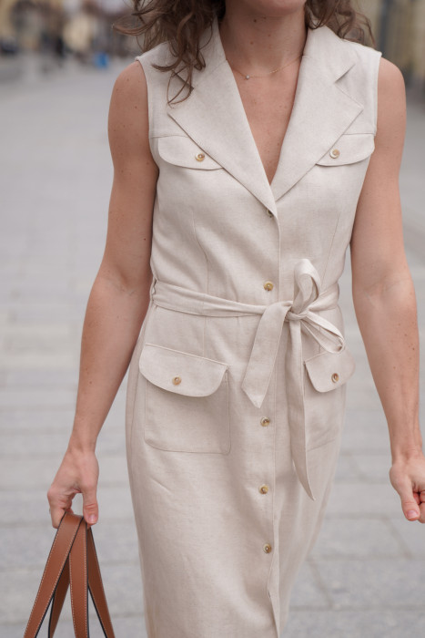 Szmizjerka w stylu marynarki - sukienka z paskiem i jodełką 2