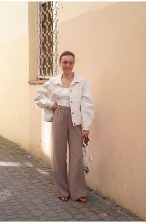 Spodnie Moris Taupe - proste, z gumą w pasie i kieszeniami