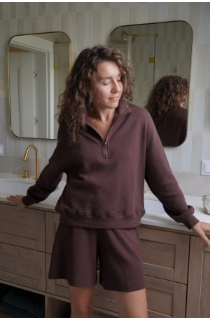 Bluza z suwakiem - bawełna wafelkowa, oversize