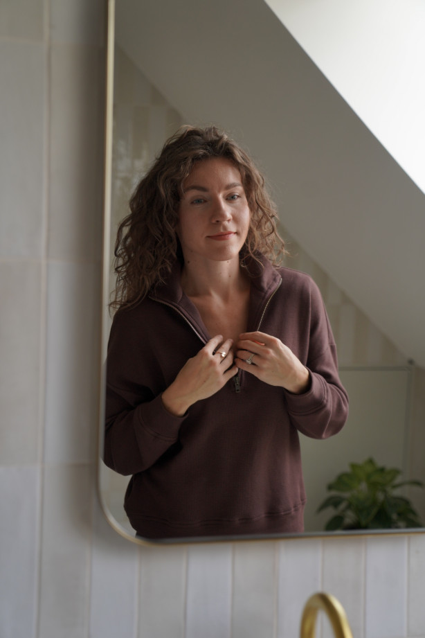Bluza z suwakiem - bawełna wafelkowa, oversize