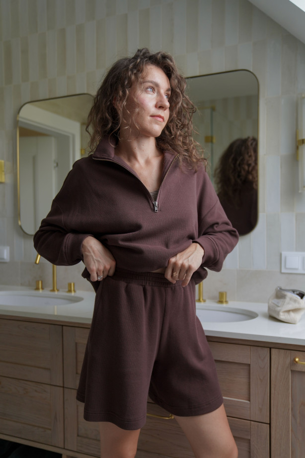 Bluza z suwakiem - bawełna wafelkowa, oversize
