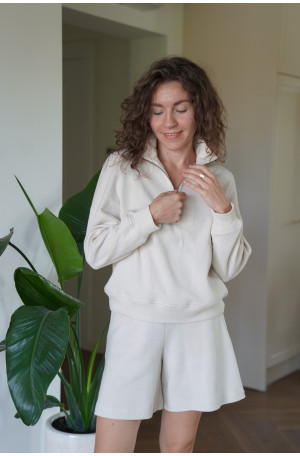 Bluza z suwakiem - bawełna wafelkowa, oversize
