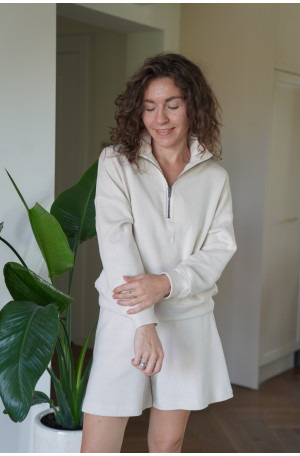 Bluza z suwakiem - bawełna wafelkowa, oversize