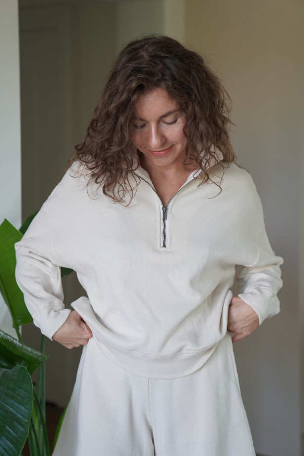 Bluza z suwakiem - bawełna wafelkowa, oversize