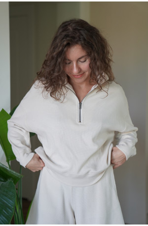 Bluza z suwakiem - bawełna wafelkowa, oversize