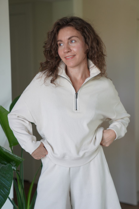 Bluza z suwakiem - bawełna wafelkowa, oversize
