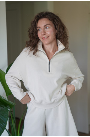 Bluza z suwakiem - bawełna wafelkowa, oversize