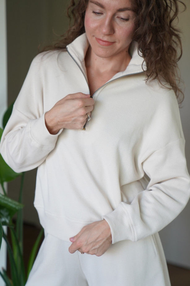 Bluza z suwakiem - bawełna wafelkowa, oversize