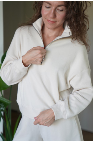 Bluza z suwakiem - bawełna wafelkowa, oversize