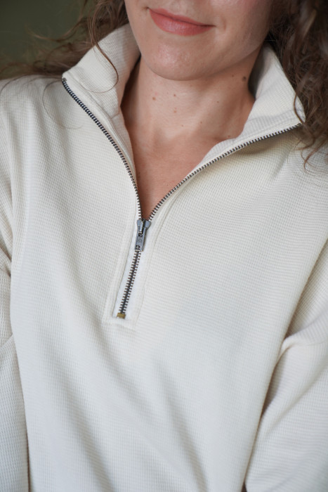 Bluza z suwakiem - bawełna wafelkowa, oversize