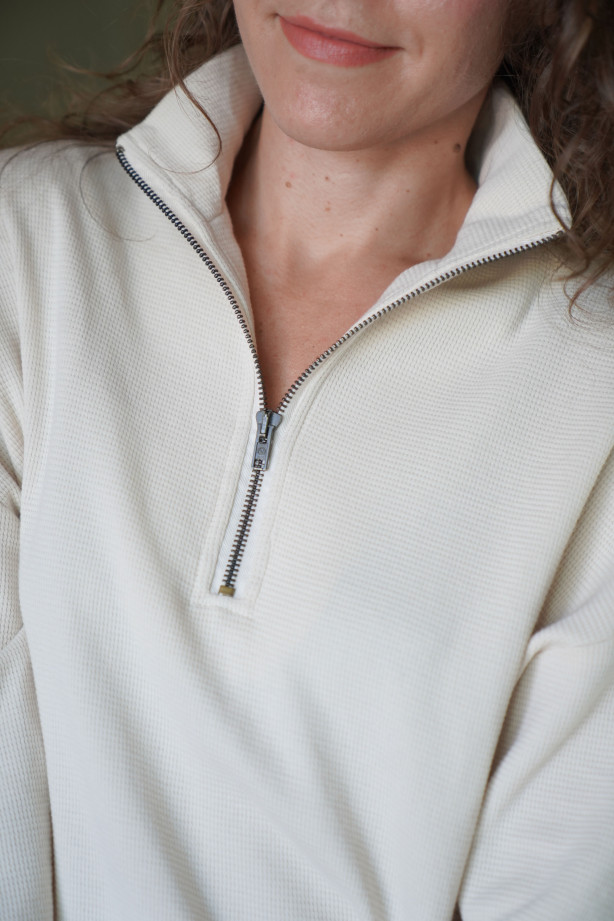 Bluza z suwakiem - bawełna wafelkowa, oversize