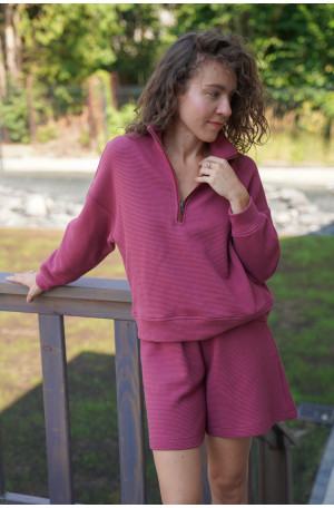 Bluza polo z suwakiem - bawełna wafelkowa, oversize