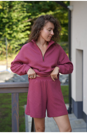 Bluza polo z suwakiem - bawełna wafelkowa, oversize