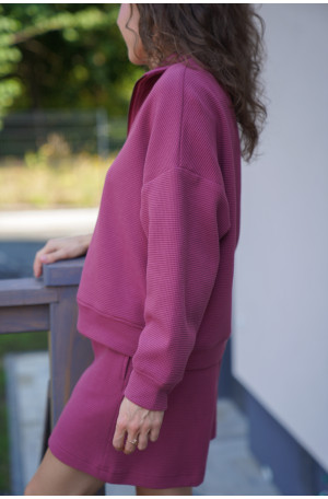 Bluza polo z suwakiem - bawełna wafelkowa, oversize