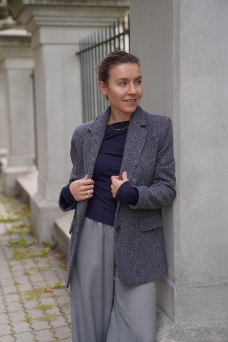 Marynarka z włoskiej wełny - jednorzędowa w jodełkę | Marisol 2