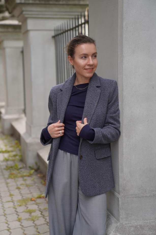 Marynarka z włoskiej wełny - jednorzędowa w jodełkę | Marisol
