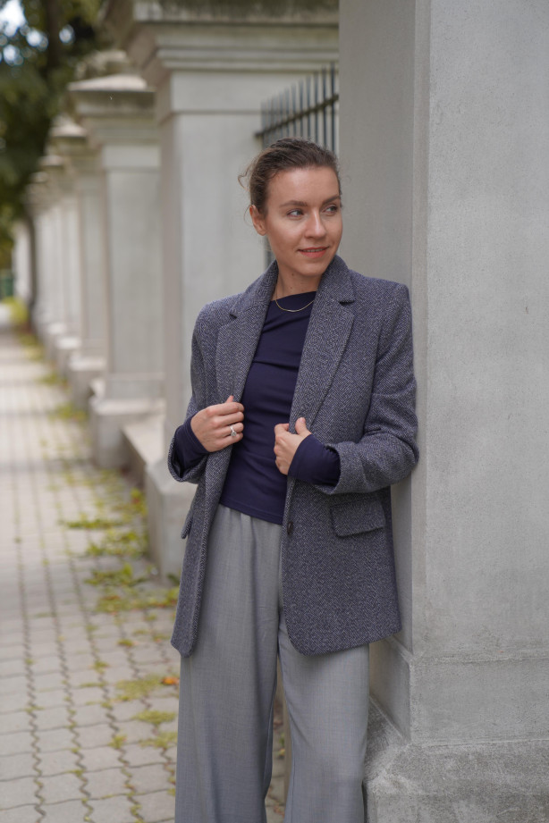 Marynarka z włoskiej wełny - jednorzędowa w jodełkę | Marisol