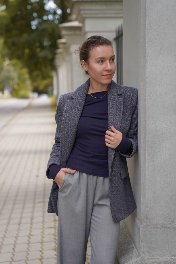 Marynarka z włoskiej wełny - jednorzędowa w jodełkę | Marisol
