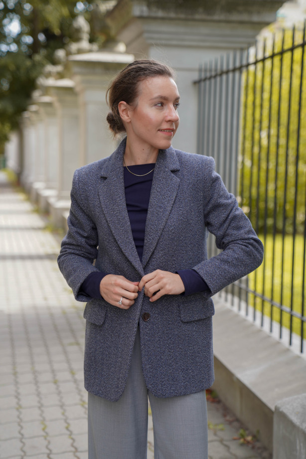 Marynarka z włoskiej wełny - jednorzędowa w jodełkę | Marisol