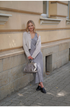 Sukienka Toscana Silver - krojona ze skosu, z szarfą | Marisol