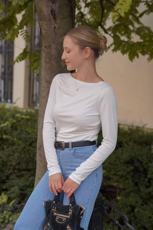 Longsleeve damski z marszczeniami - elegancki basic | Marisol