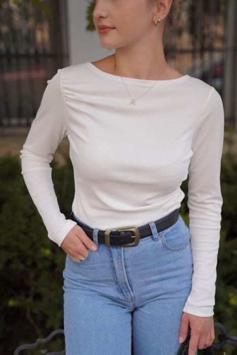 Longsleeve damski z marszczeniami - elegancki basic | Marisol