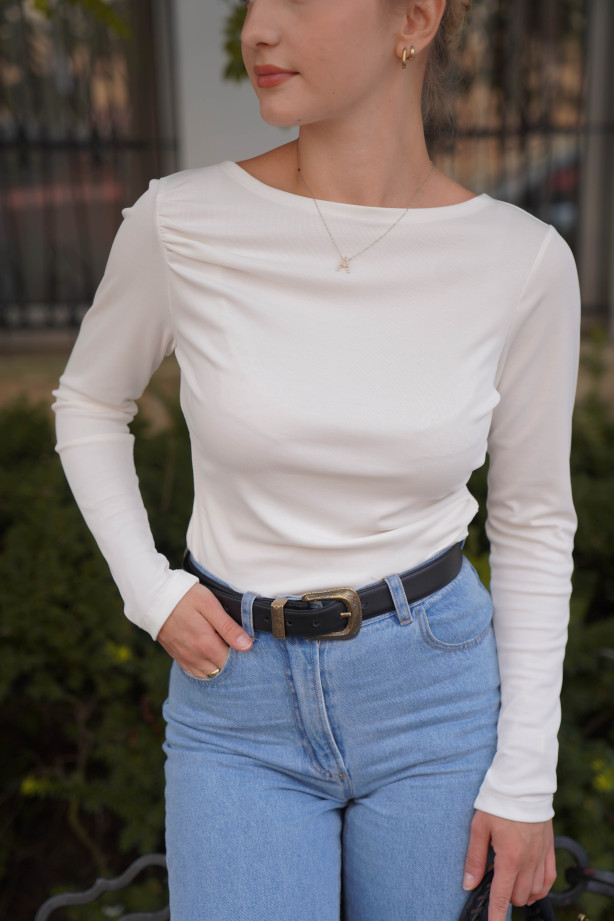 Longsleeve damski z marszczeniami - elegancki basic | Marisol