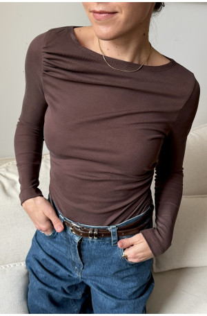 Longsleeve damski z marszczeniami - elegancki basic | Marisol