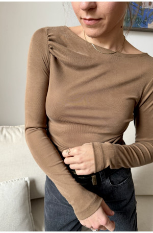 Longsleeve damski z marszczeniami - elegancki basic | Marisol