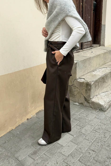Spodnie Moris z włoskiej wełny - czekoladowe spodnie damskie | Marisol 2