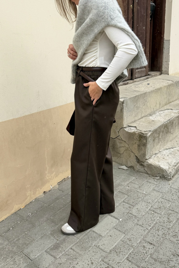 Spodnie Moris z włoskiej wełny - czekoladowe spodnie damskie | Marisol